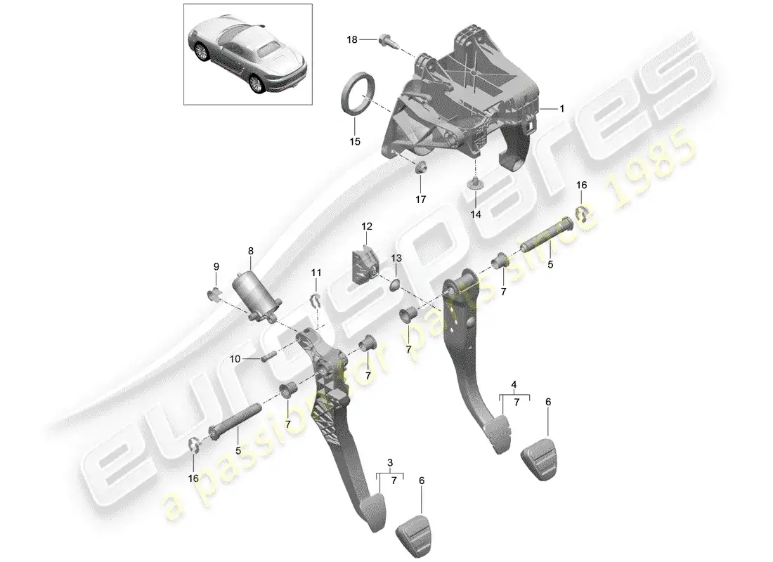 porsche 2017 (718 boxster) brake and acc. pedal assembly diagrama de piezas