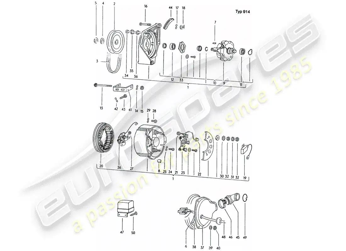 porsche 1972 (914) alternador - piezas individuales diagrama de piezas