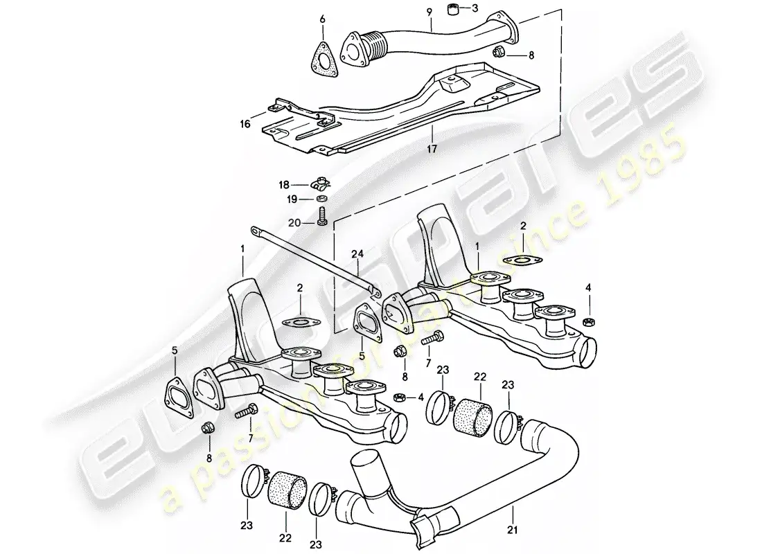porsche 1987 (911) sistema de escape diagrama de piezas