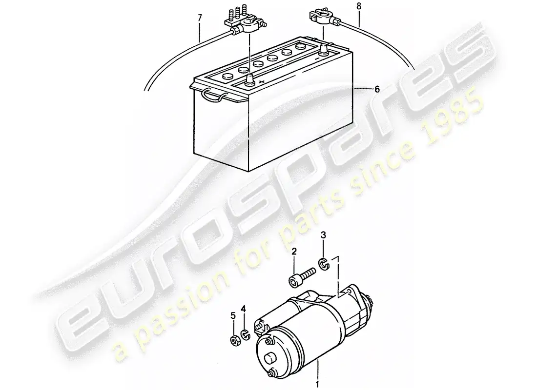 porsche 1990 (928) arranque - batería diagrama de piezas