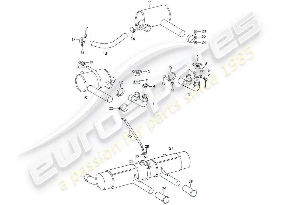porsche 1964 (356b/356c) sistema de escape diagrama de piezas
