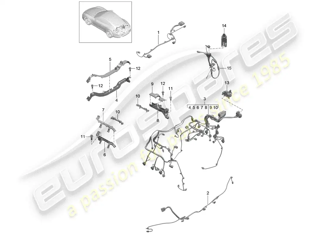 porsche 2012 (991-1) cableando arneses diagrama de piezas