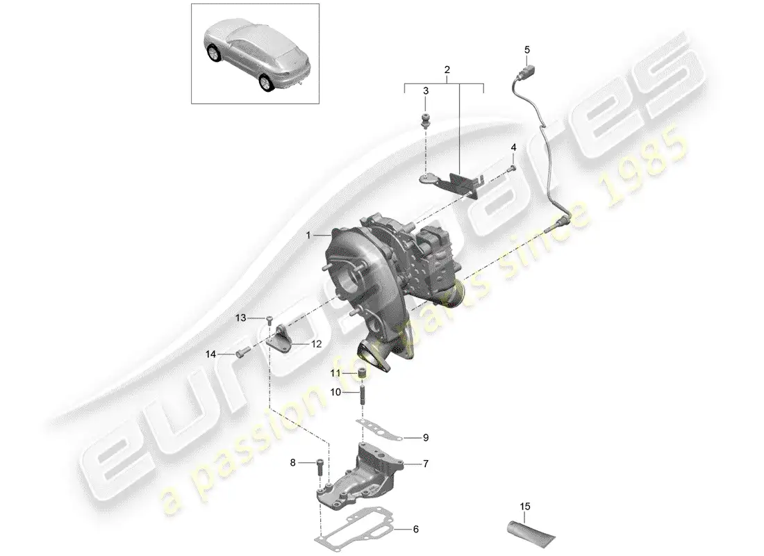 porsche 2017 (macan) turbocompresor de gases de escape diagrama de piezas
