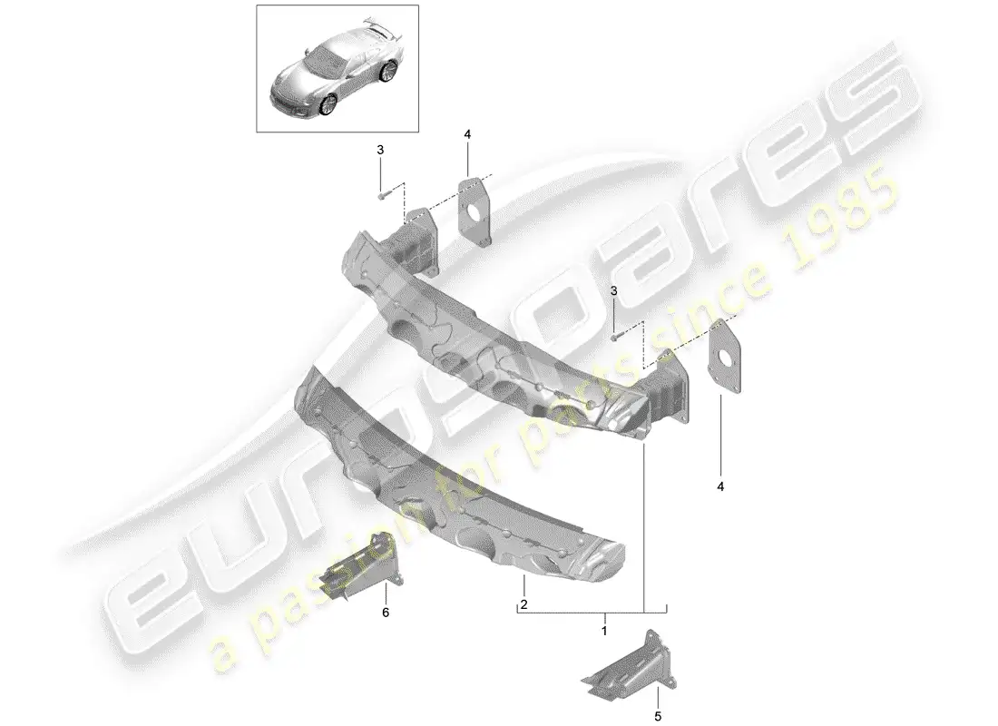 porsche 2018 (991-2 r/gt3/rs) soporte de parachoques diagrama de piezas