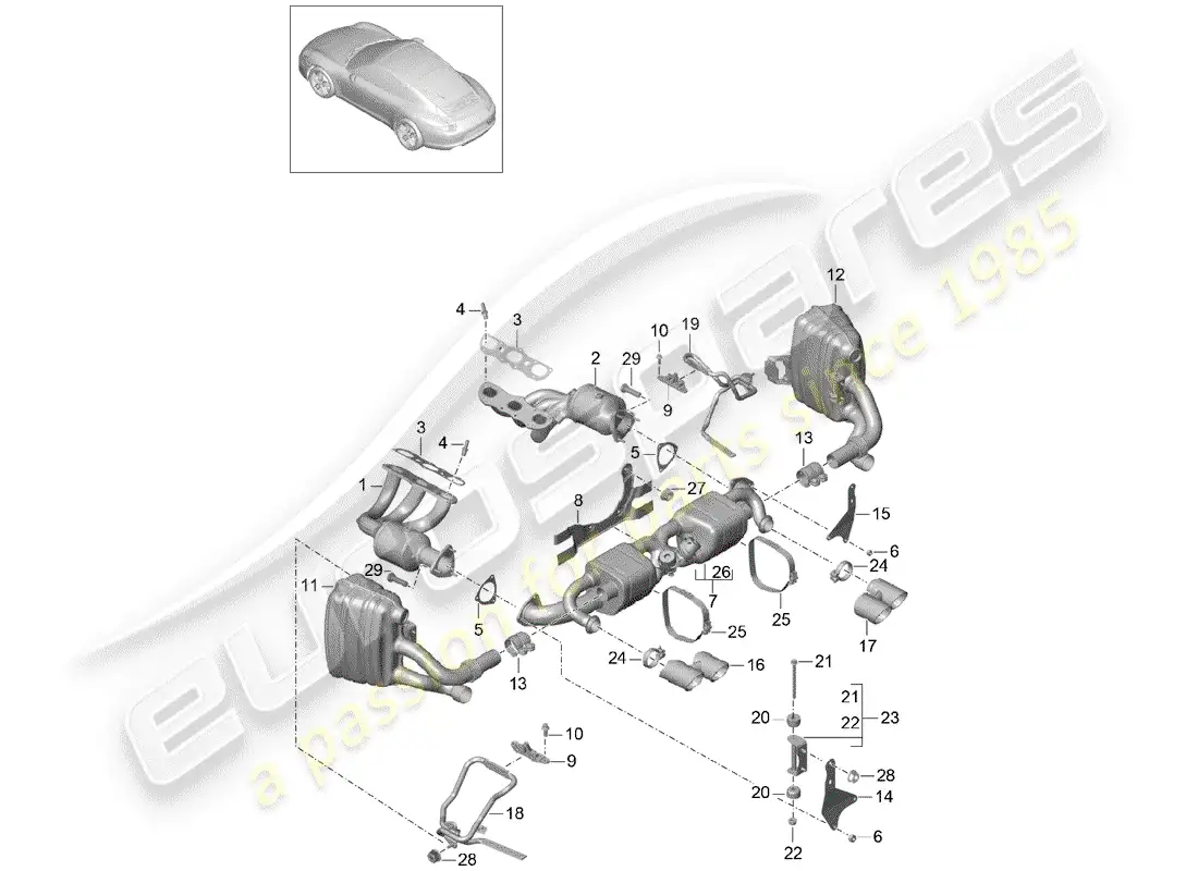 porsche 2015 (991-1) sistema de escape diagrama de piezas