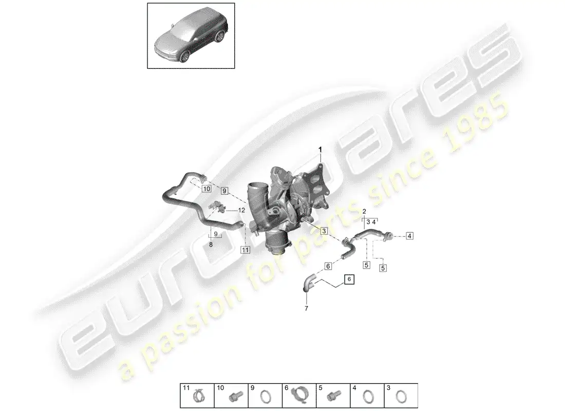 porsche 2020 (cayenne e3 9ya/9yb) refrigeración por agua para diagrama de piezas