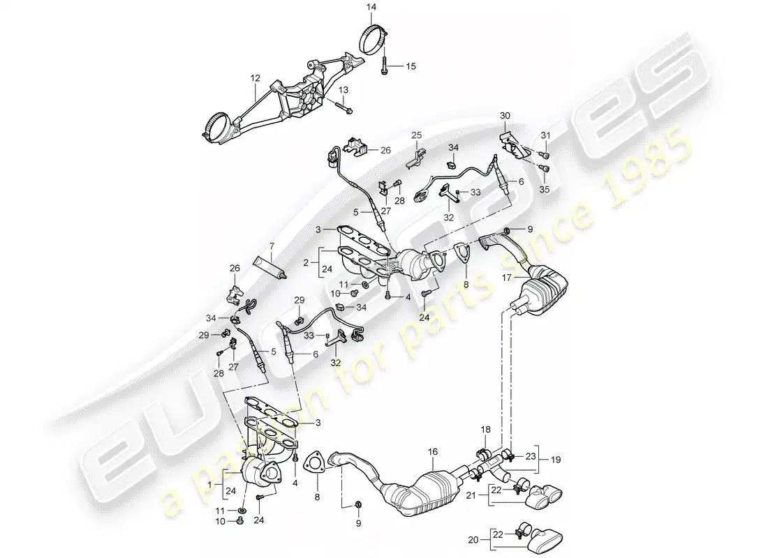 porsche 2007 (987 cayman) sistema de escape diagrama de piezas