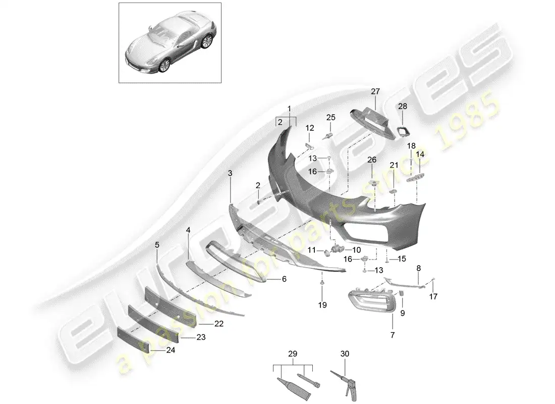 porsche 2016 (981 boxster) parachoque diagrama de piezas