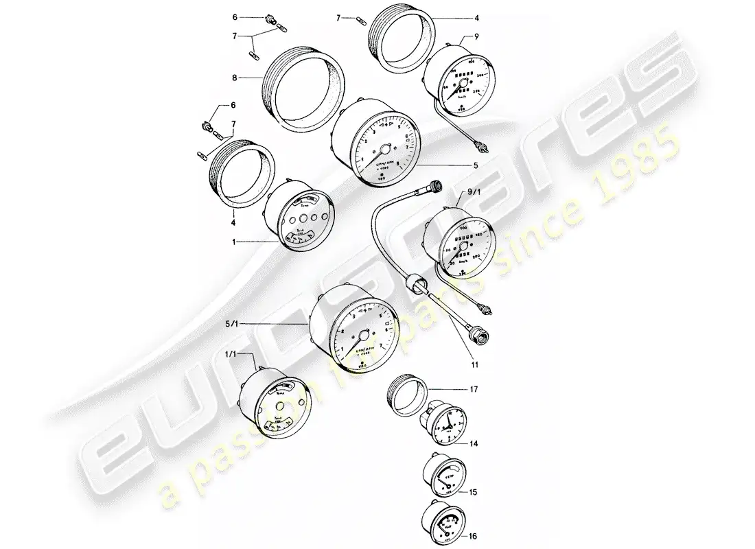porsche 1972 (914) instruments diagrama de piezas