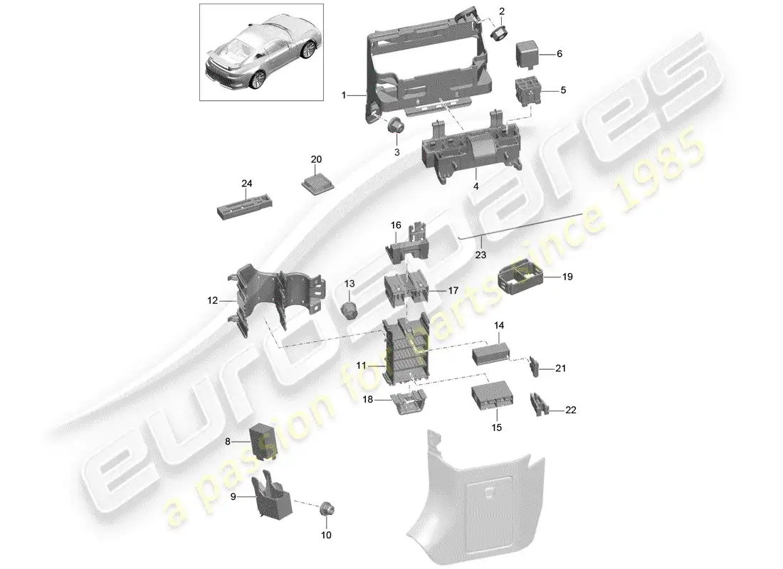 porsche 2017 (991-2 r/gt3/rs) caja de fusibles/placa de relés diagrama de piezas