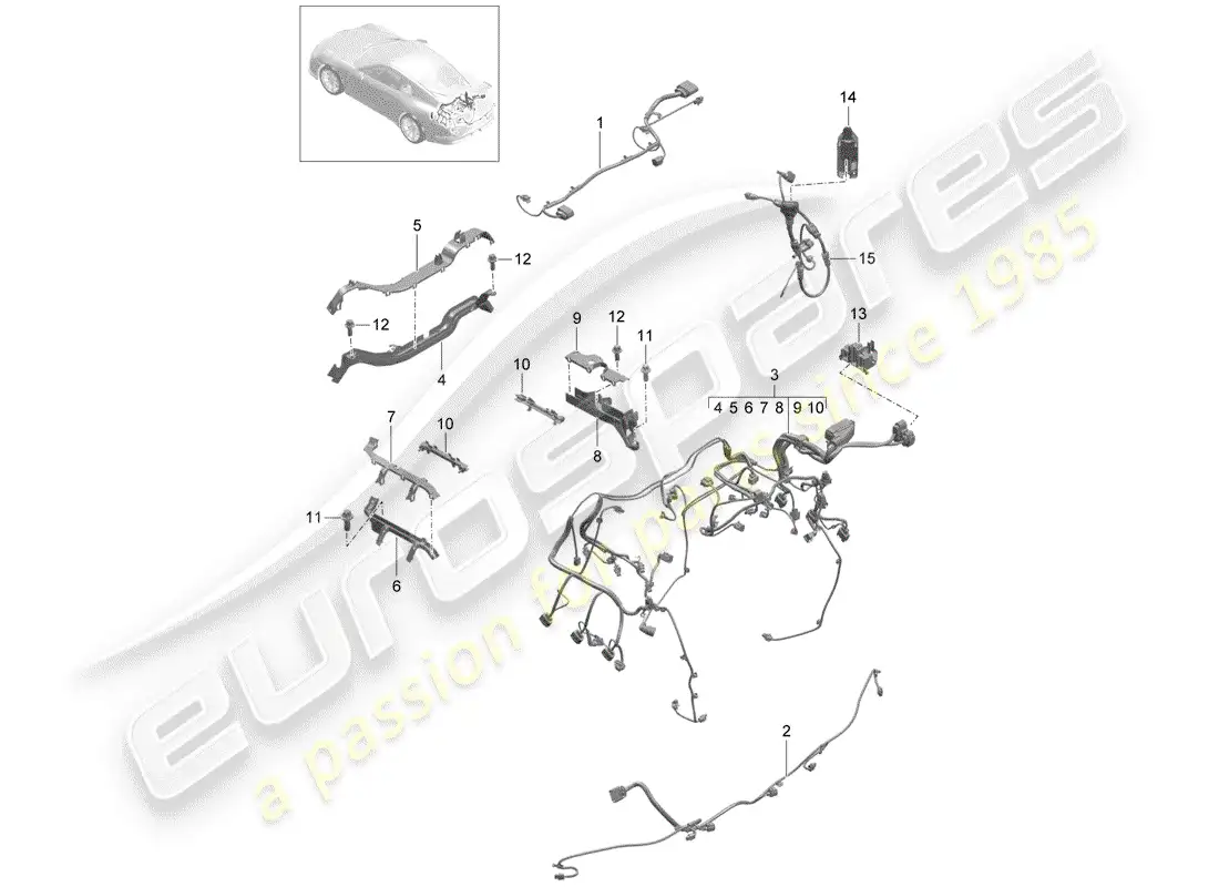 porsche 2017 (991-2 r/gt3/rs) cableando arneses diagrama de piezas