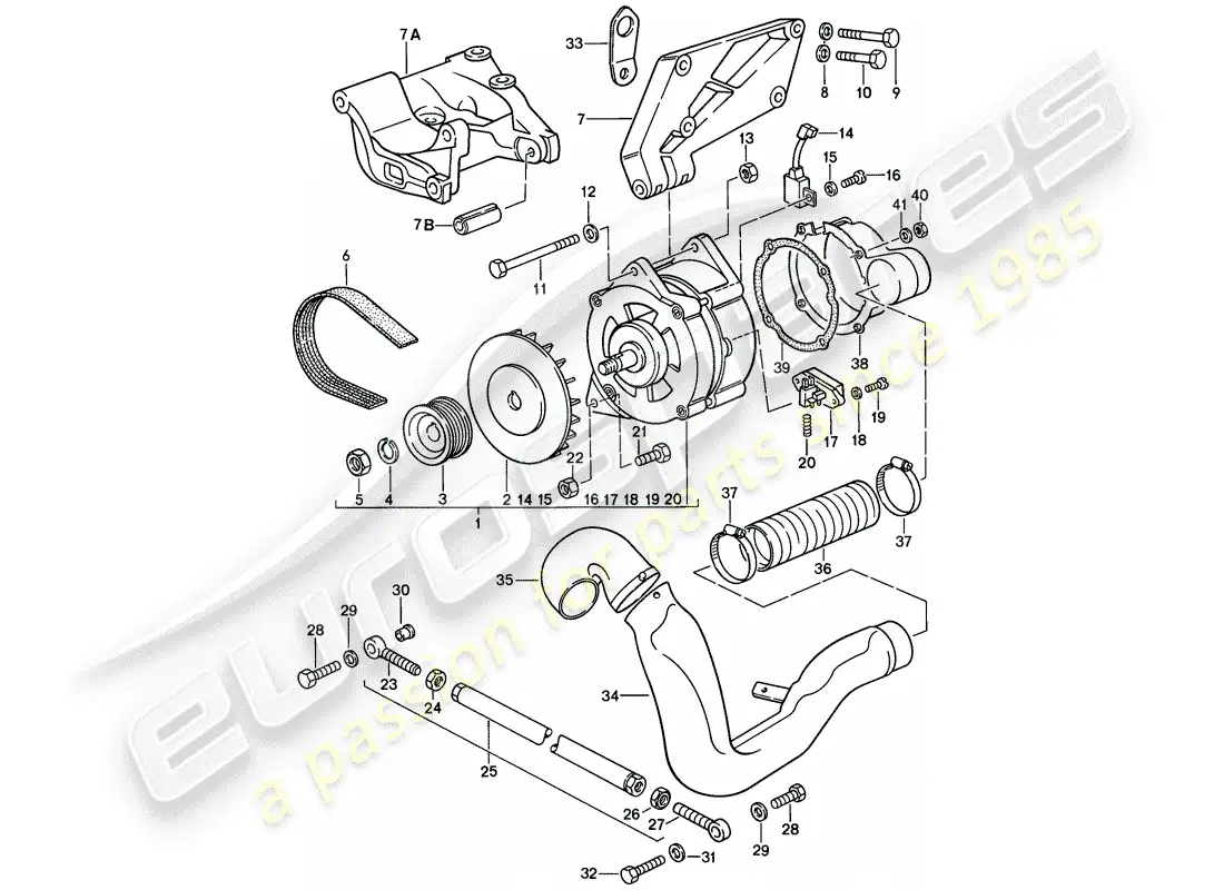 porsche 1986 (944) alternador - con: - sujetadores diagrama de piezas
