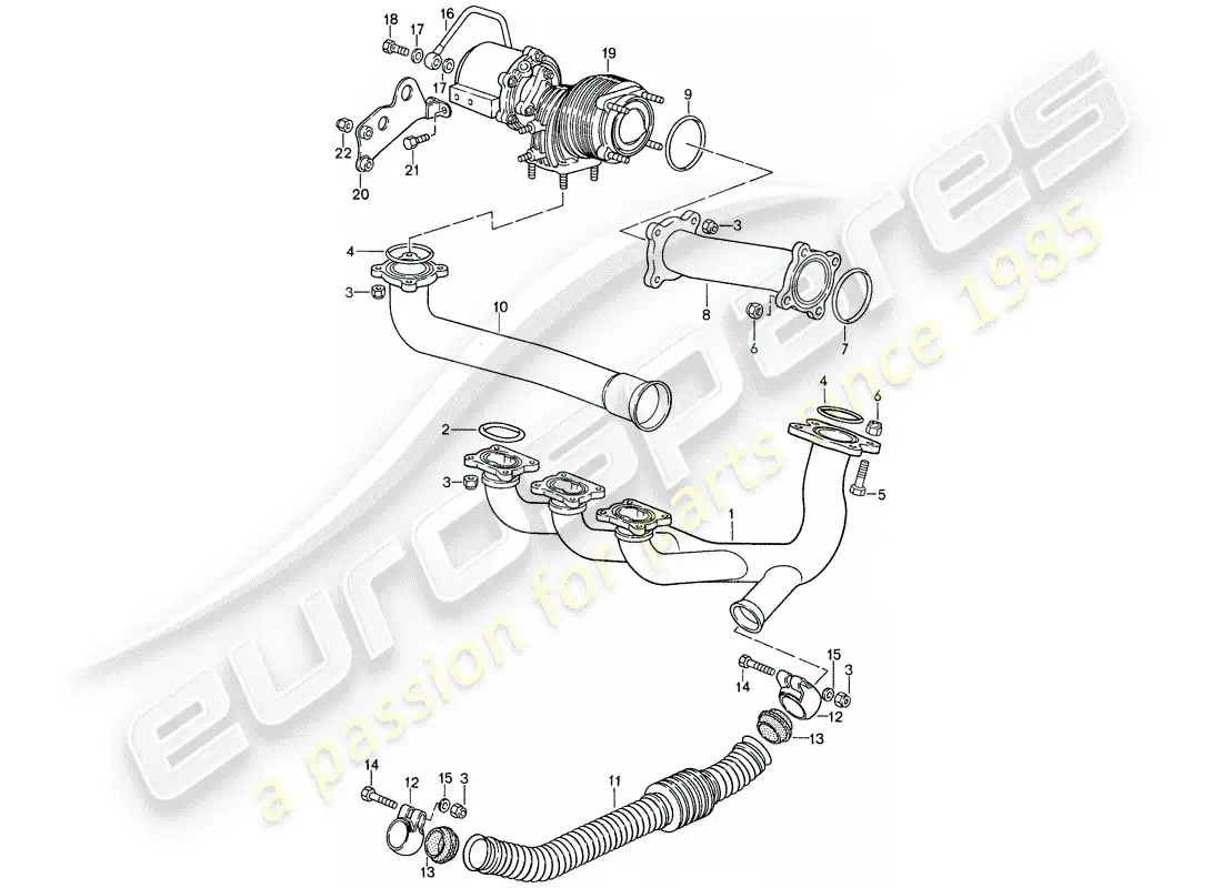 porsche 1988 (959) sistema de escape diagrama de piezas