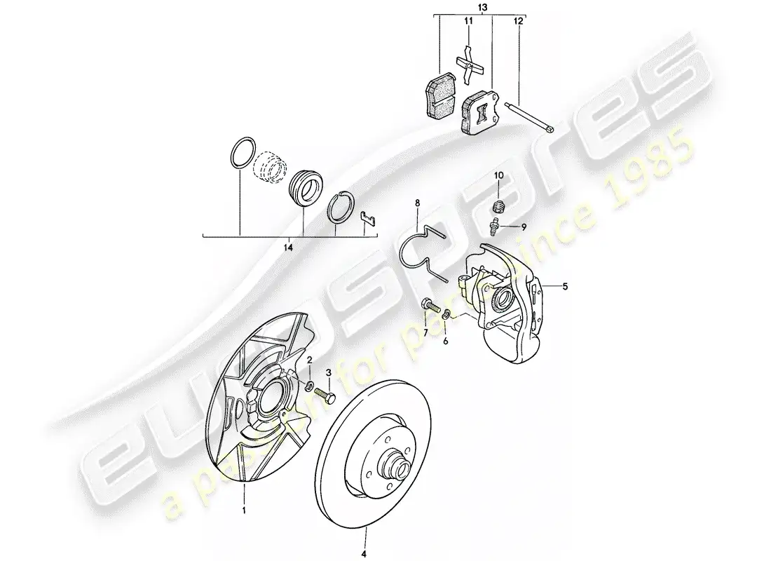 porsche 1977 (924) frenos de disco - eje delantero diagrama de piezas