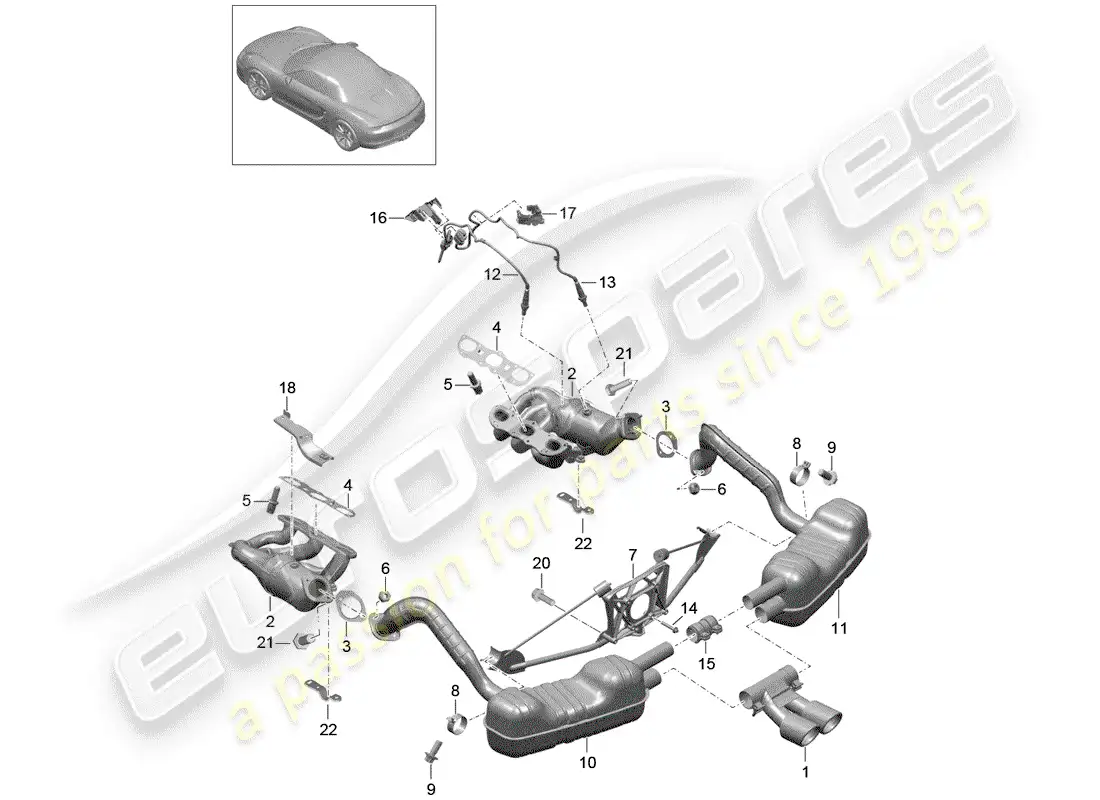 porsche 2014 (981 boxster) sistema de escape diagrama de piezas