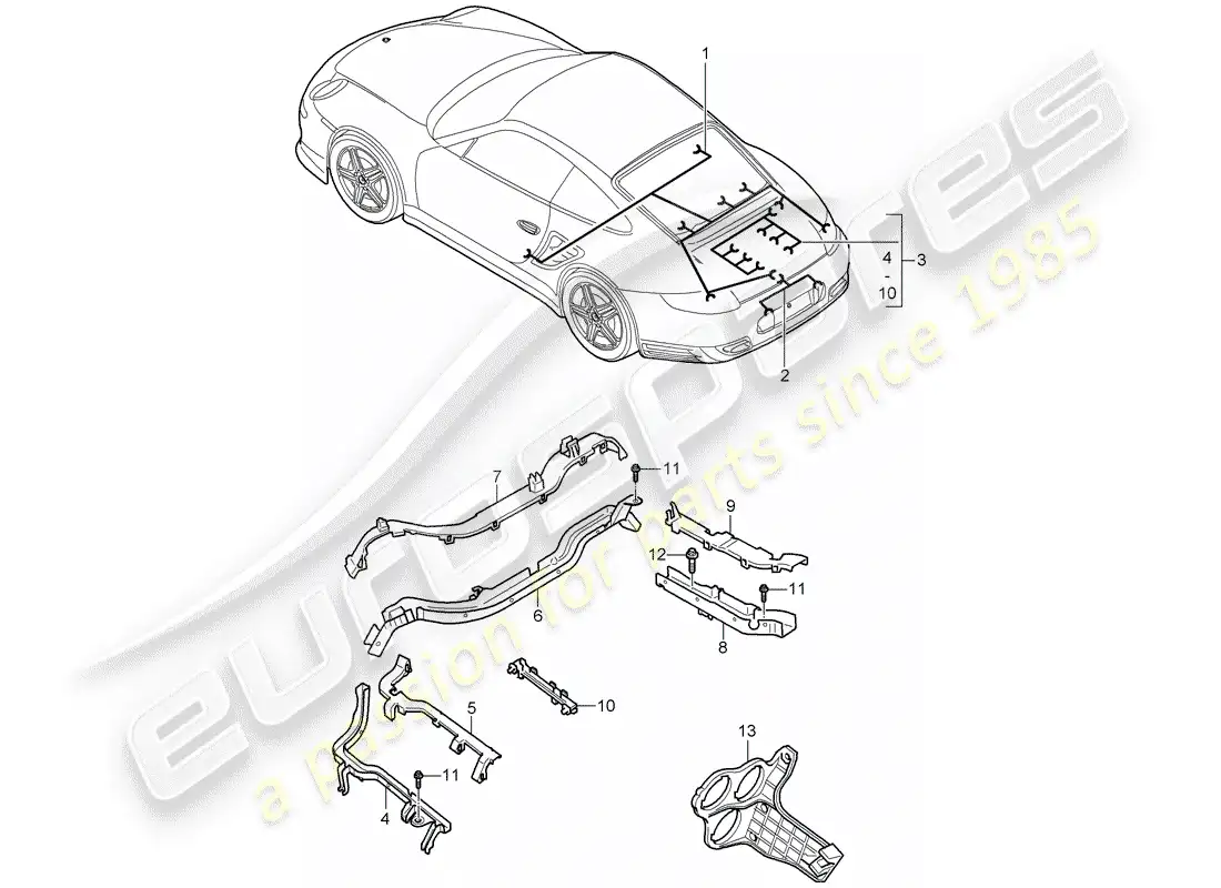 porsche 2013 (997-2 turbo / gt2 rs) cableando arneses diagrama de piezas