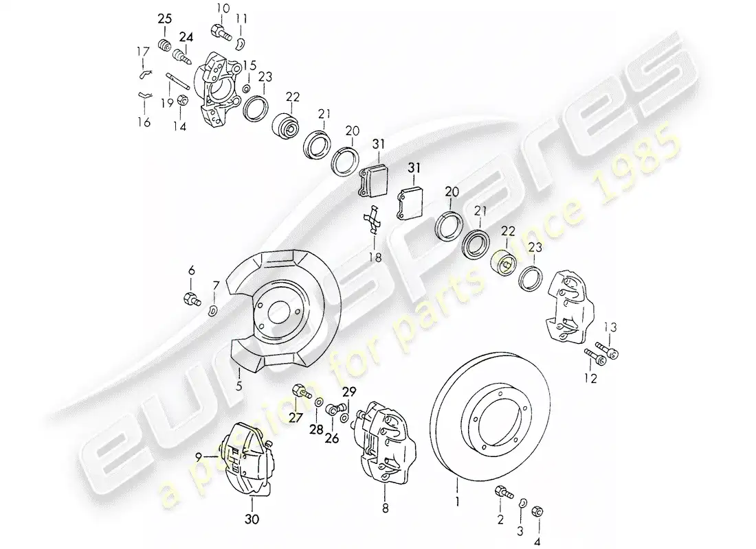 porsche 1970 (911) frenos de disco diagrama de piezas