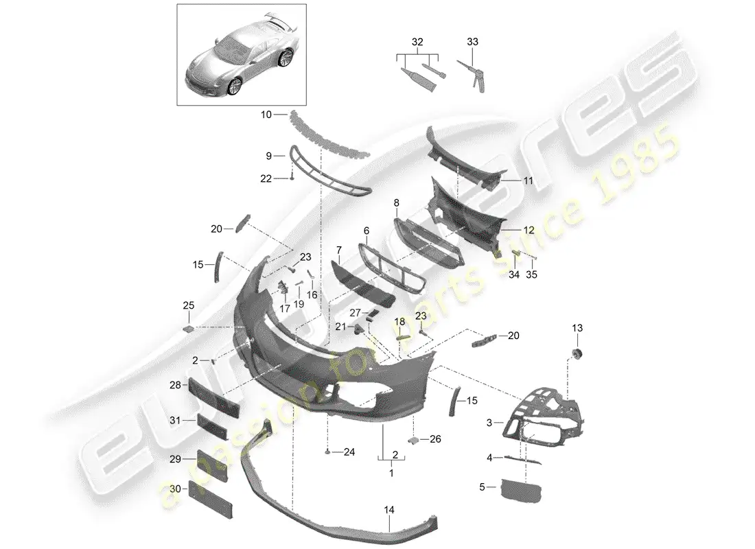 porsche 2016 (991-1 r/gt3/rs) parachoque diagrama de piezas