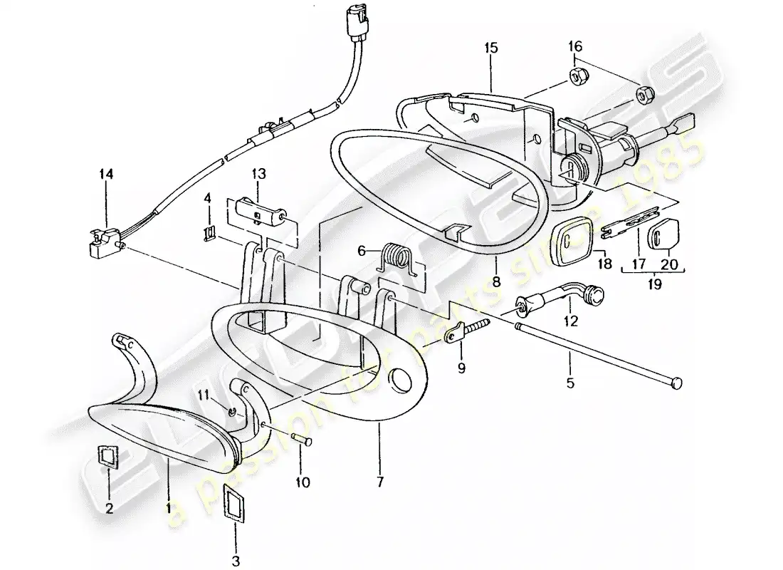 porsche 2003 (996 turbo / gt2) manija de la puerta diagrama de piezas