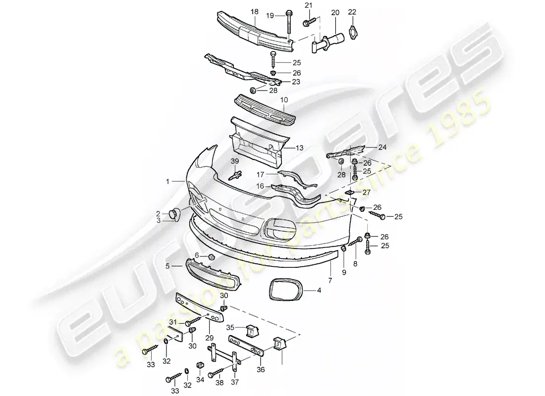 porsche 2004 (996 turbo / gt2) parachoque diagrama de piezas