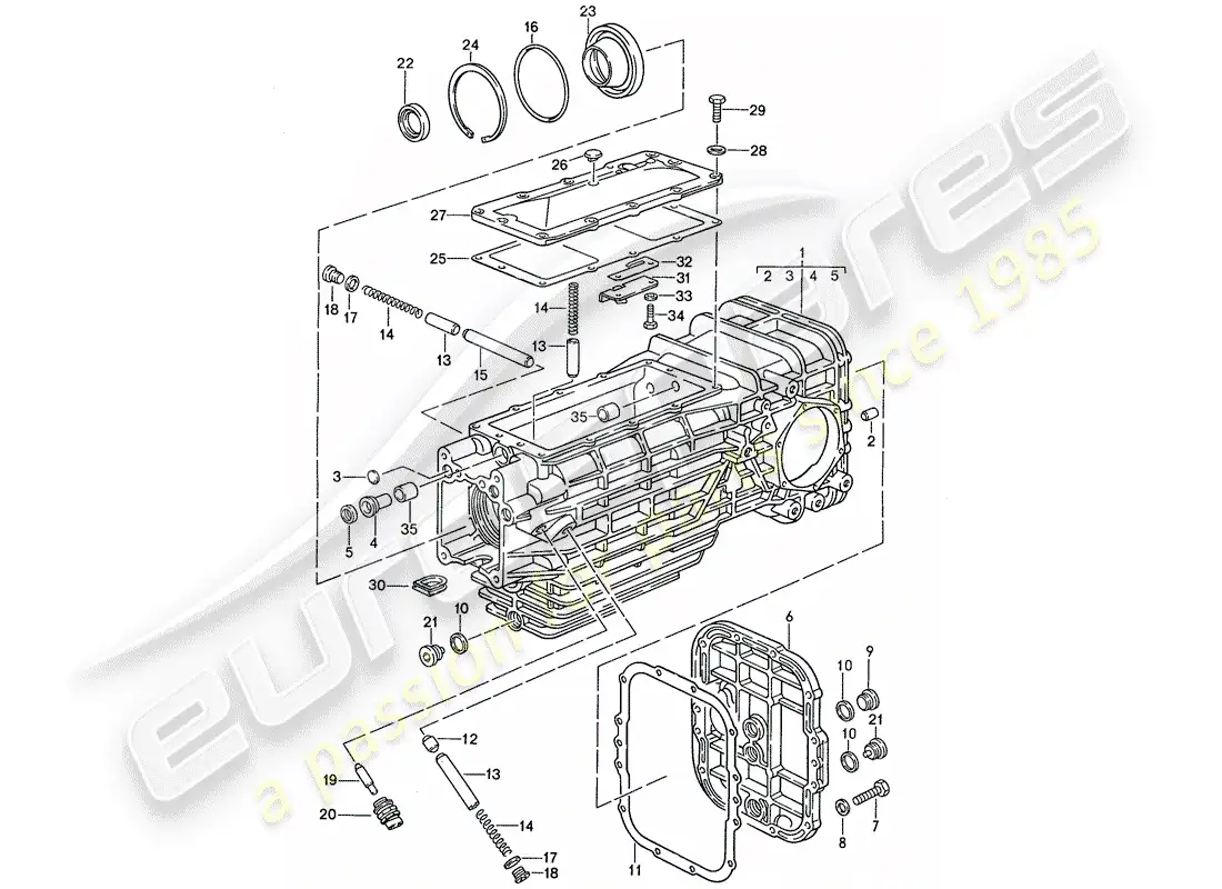 porsche 1990 (928) caja de cambios manual - transmisión de repuesto - caja de transmisión diagrama de piezas