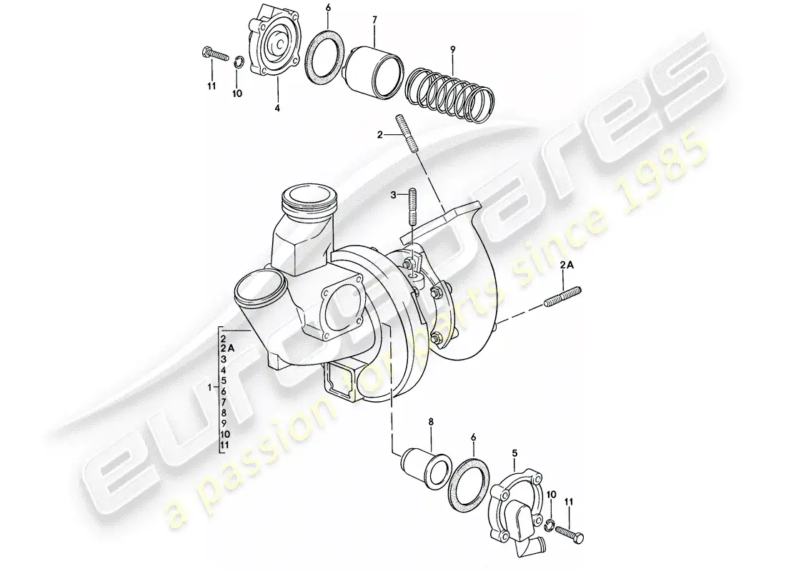 porsche 1979 (924) turbocompresor de gases de escape diagrama de piezas