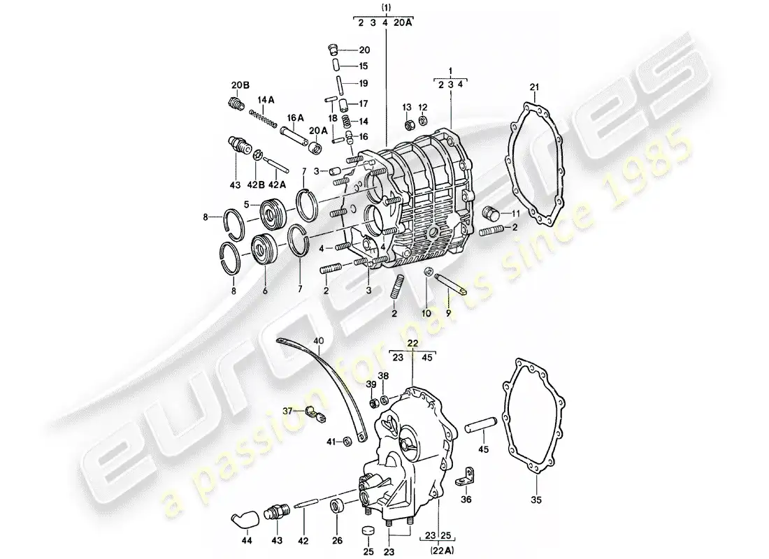 porsche 1980 (911) carcasa de engranajes - tapa de la transmisión diagrama de piezas