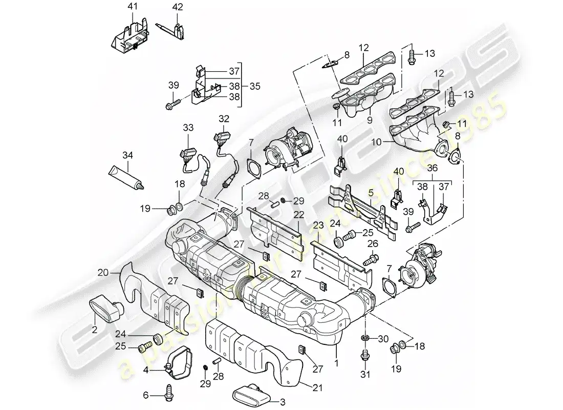 porsche 2009 997-2 turbo / gt2 sistema de escape diagrama de piezas