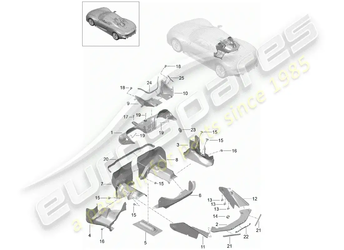 porsche 2015 (918 spyder) sistema de escape diagrama de piezas