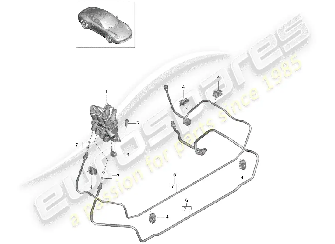 porsche 2012 (991-1) líneas diagrama de piezas