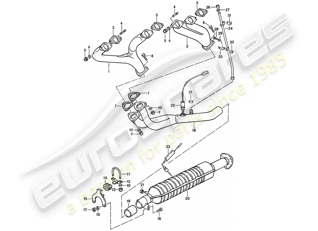porsche 1984 (944) sistema de escape - catalizador - (j) diagrama de piezas