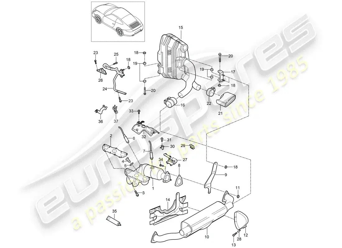 porsche 2010 (997-2) sistema de escape diagrama de piezas