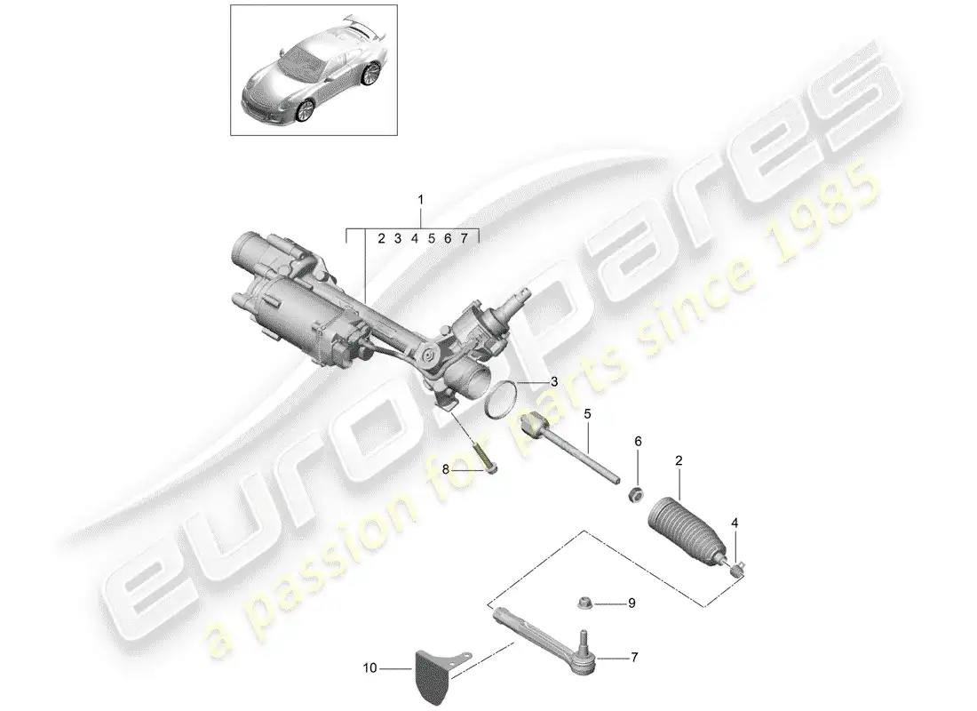 porsche 2015 (991-1 r/gt3/rs) aparato de gobierno diagrama de piezas