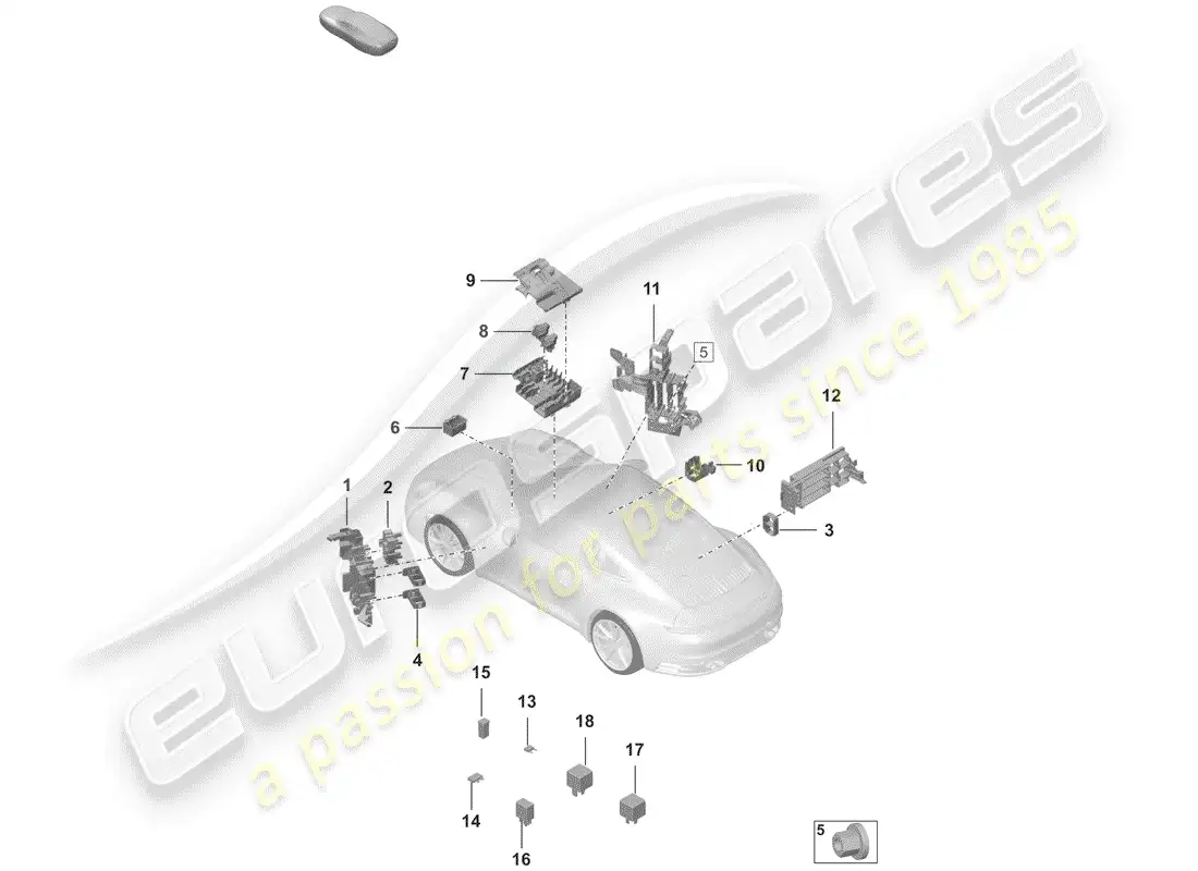 porsche 2019 (992-1) caja de fusibles/placa de relés diagrama de piezas