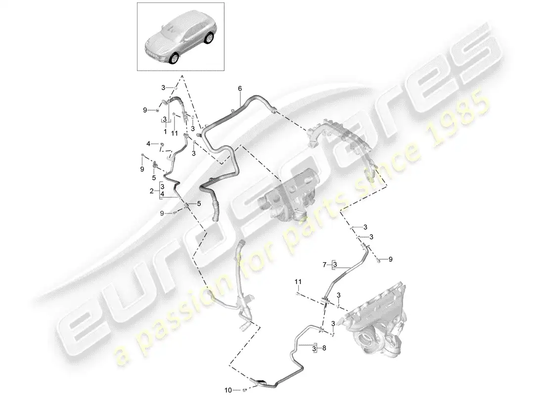 porsche 2014 (macan) tubo de agua diagrama de piezas
