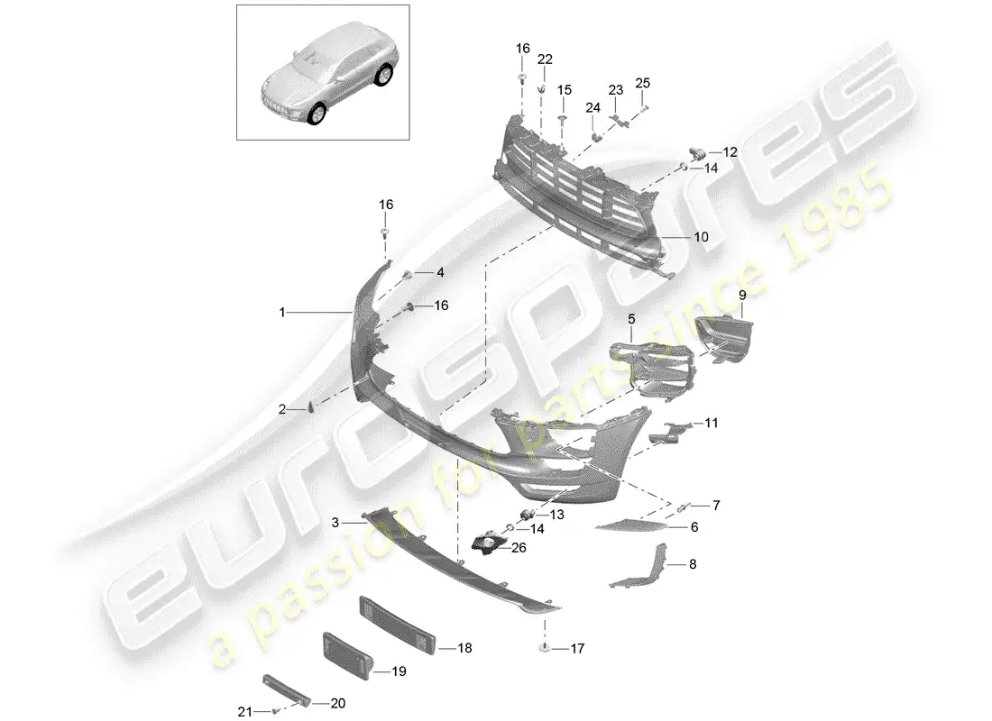 porsche 2014 (macan) parachoque diagrama de piezas