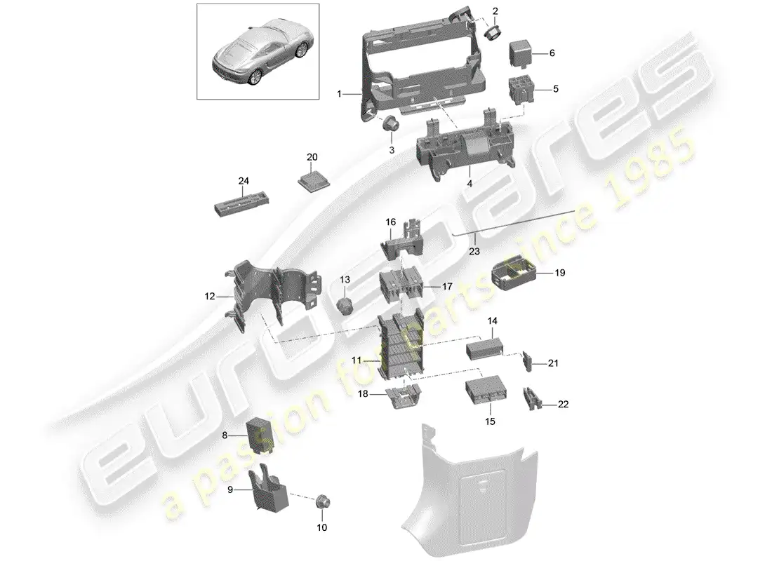 porsche 2015 (981 cayman) caja de fusibles/placa de relés diagrama de piezas