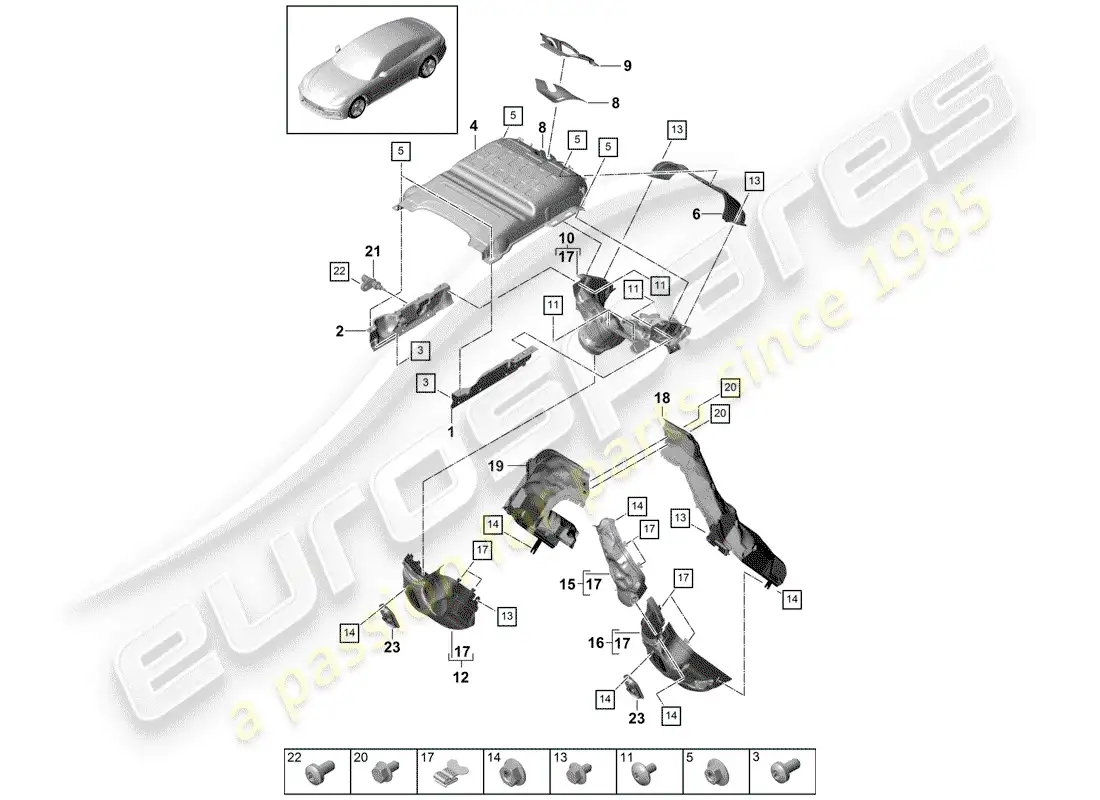 porsche 2017 (panamera 971-1) sistema de escape diagrama de piezas