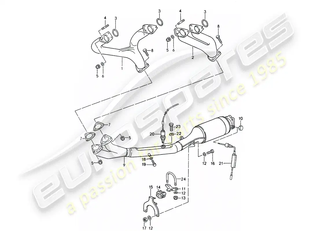 porsche 1992 (968) sistema de escape - catalizador diagrama de piezas