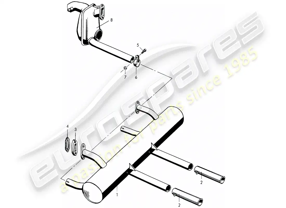porsche 1950 (356/356a) sistema de escape - f >> 101 692 - f >> 150 000 - f >> 83 791 diagrama de piezas