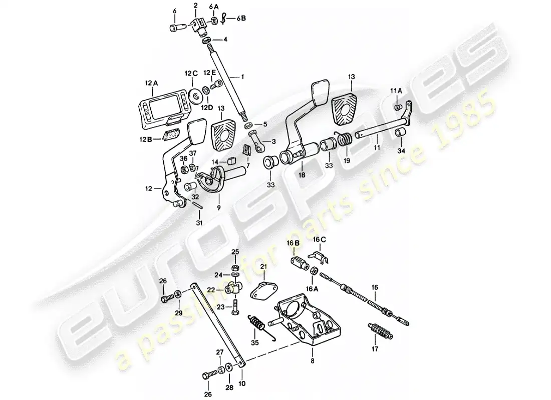 porsche 1980 (911) pedales diagrama de piezas