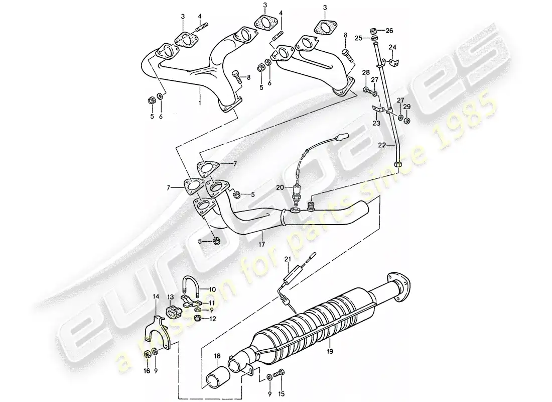 porsche 1986 (924s) sistema de escape - catalizador diagrama de piezas