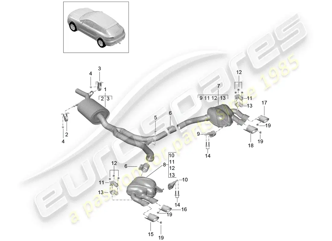 porsche 2016 (macan) sistema de escape diagrama de piezas