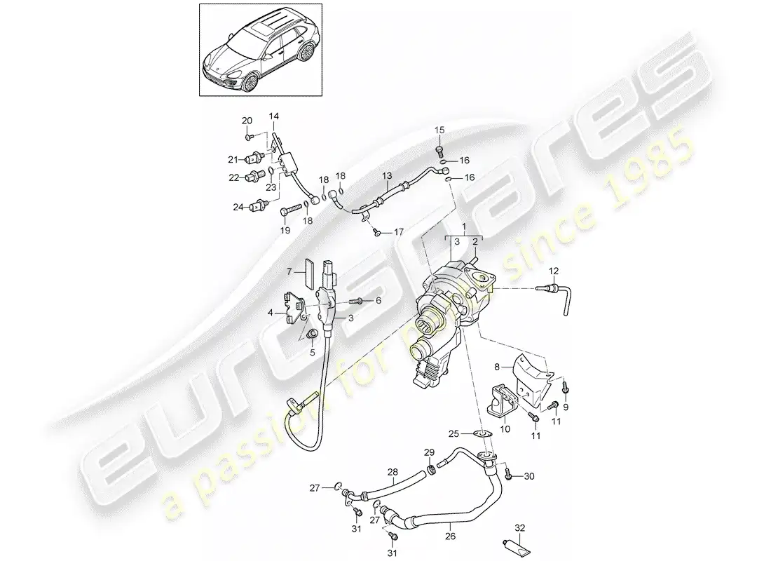 porsche 2016 (cayenne e2 92a) turbocompresor de gases de escape diagrama de piezas