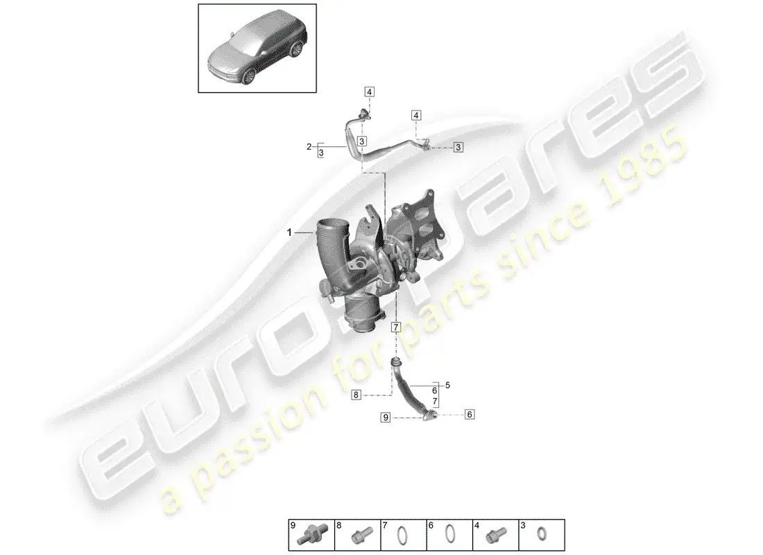 porsche 2018 (cayenne e3 9ya/9yb) línea de presión de aceite para diagrama de piezas
