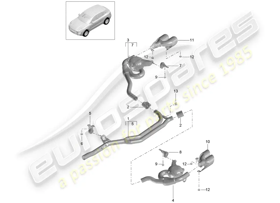 porsche 2017 (macan) sistema de escape diagrama de piezas