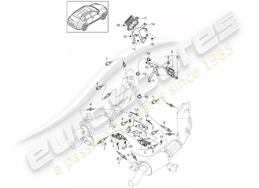 porsche 2016 (cayenne e2 92a) sistema de escape diagrama de piezas