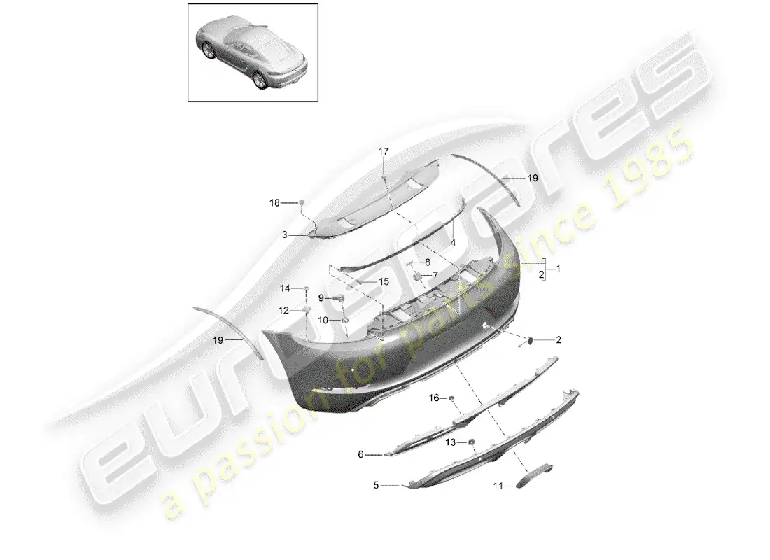 porsche 2018 (718 cayman) parachoque diagrama de piezas