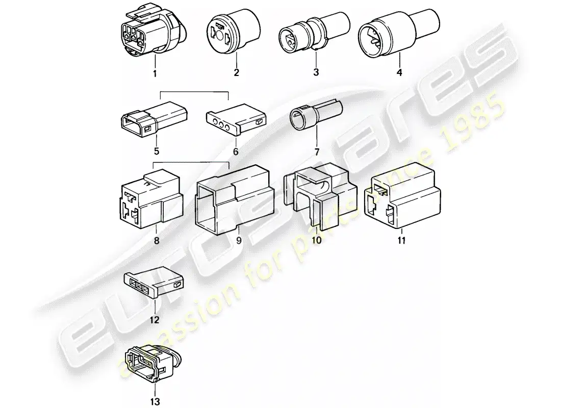 porsche 1986 (944) carcasa del conector - 3-pole diagrama de piezas