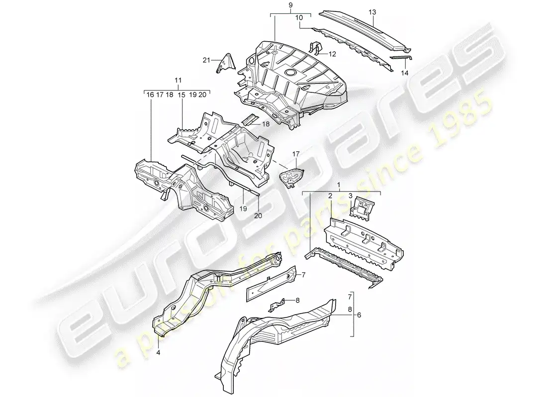 porsche 2005 (996 gt3) extremo posterior diagrama de piezas